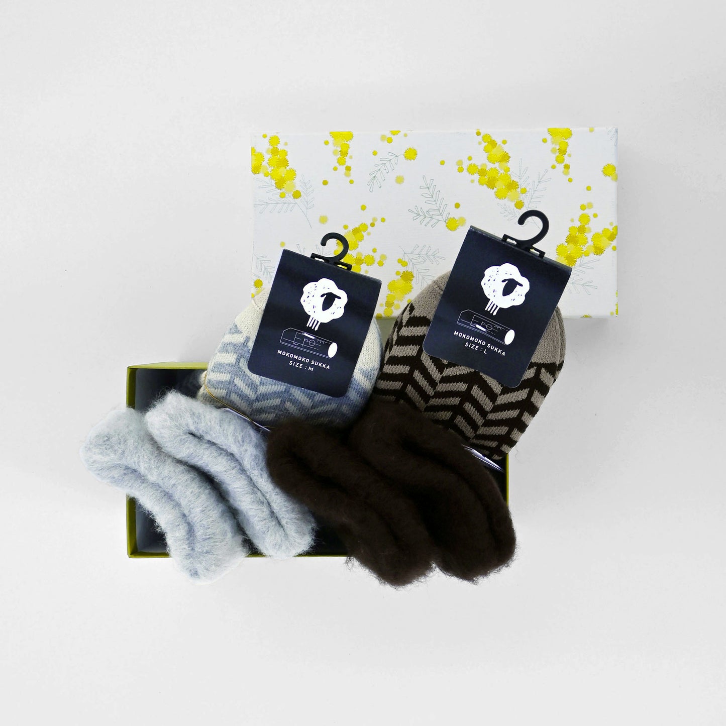 【GIFT SET】もこもこソックス〈ヘリンボーン〉2足（22.5–25cm／26–28.5cm）BOX入