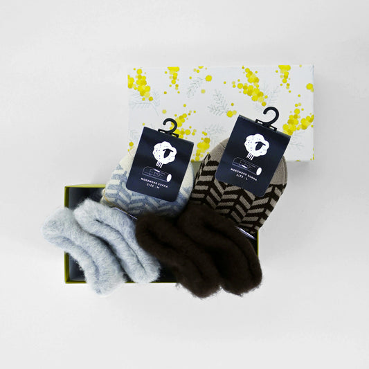 【GIFT SET】もこもこソックス〈ヘリンボーン〉2足（22.5–25cm／26–28.5cm）BOX入