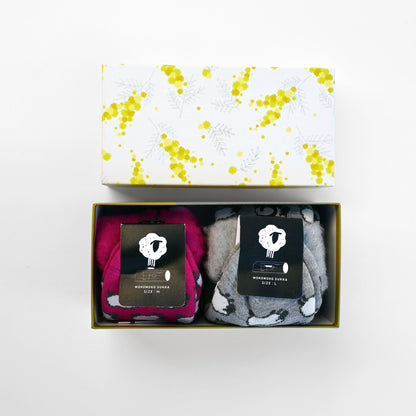 【GIFT SET】もこもこソックス〈ひつじ〉2足（22.5–25cm／26–28.5cm）BOX入