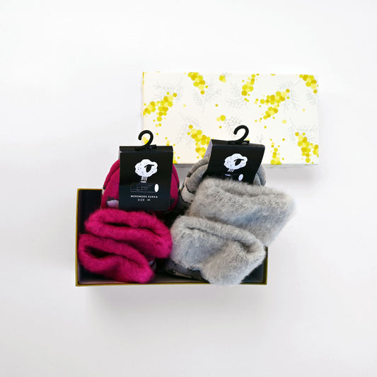 【GIFT SET】もこもこソックス〈ひつじ〉2足（22.5–25cm／26–28.5cm）BOX入