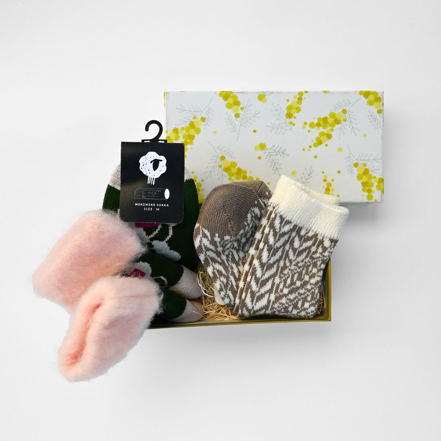 【GIFT SET】もこもこソックス〈マッシュルーム〉／クルー丈ソックス〈草原〉各1足｜BOX入