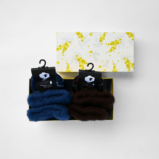 【GIFT SET】もこもこソックス〈雪の結晶〉2足（22.5–25cm）BOX入